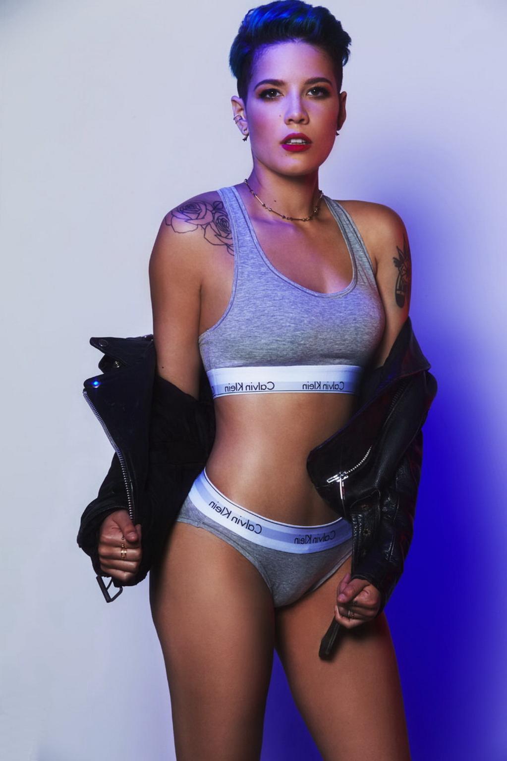 16P Busty Halsey posing in tiny swimsuit and lingerie