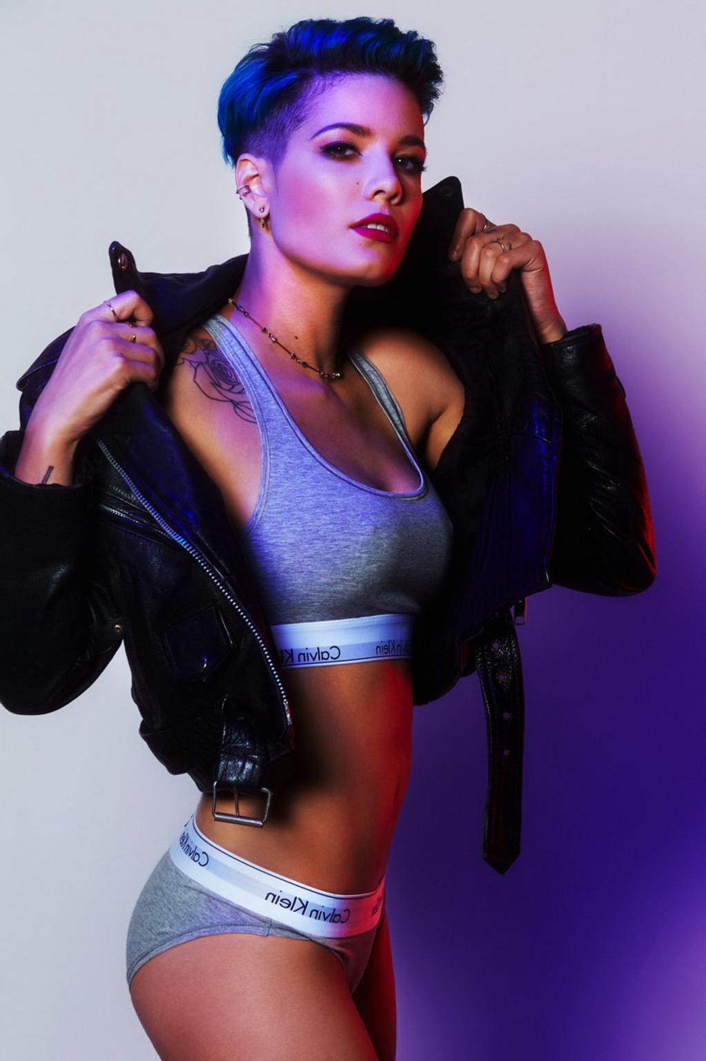 16P Busty Halsey posing in tiny swimsuit and lingerie