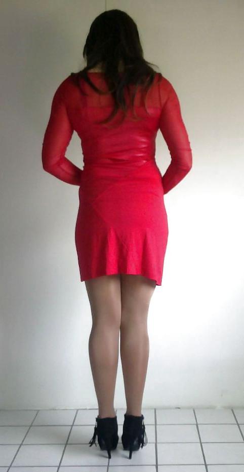 16P New shiny red dress cd tv sissy. me !