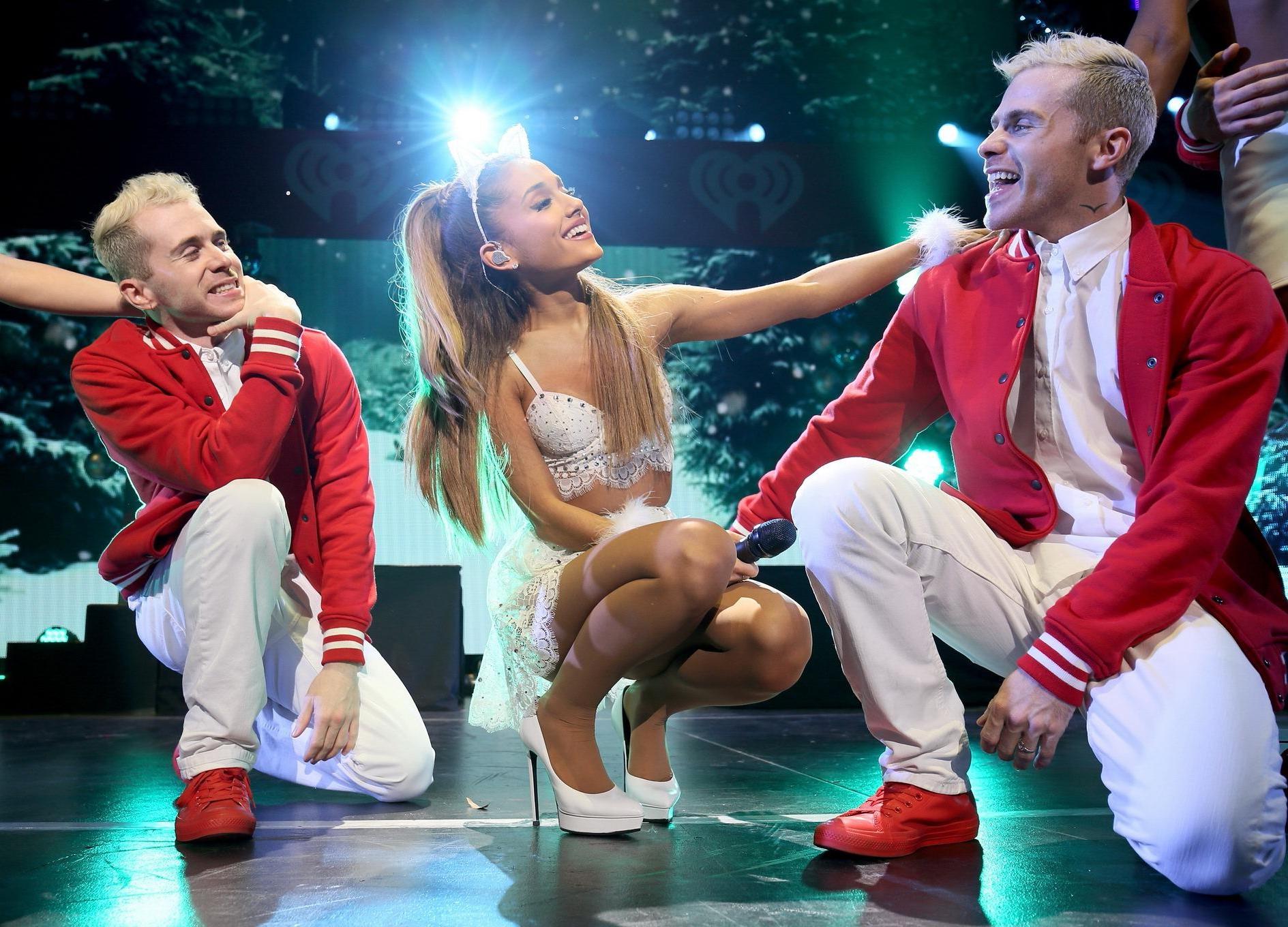 16P Ariana Grande in white kitty costume performing at Q102 Jingle Ball 2014 in Phil