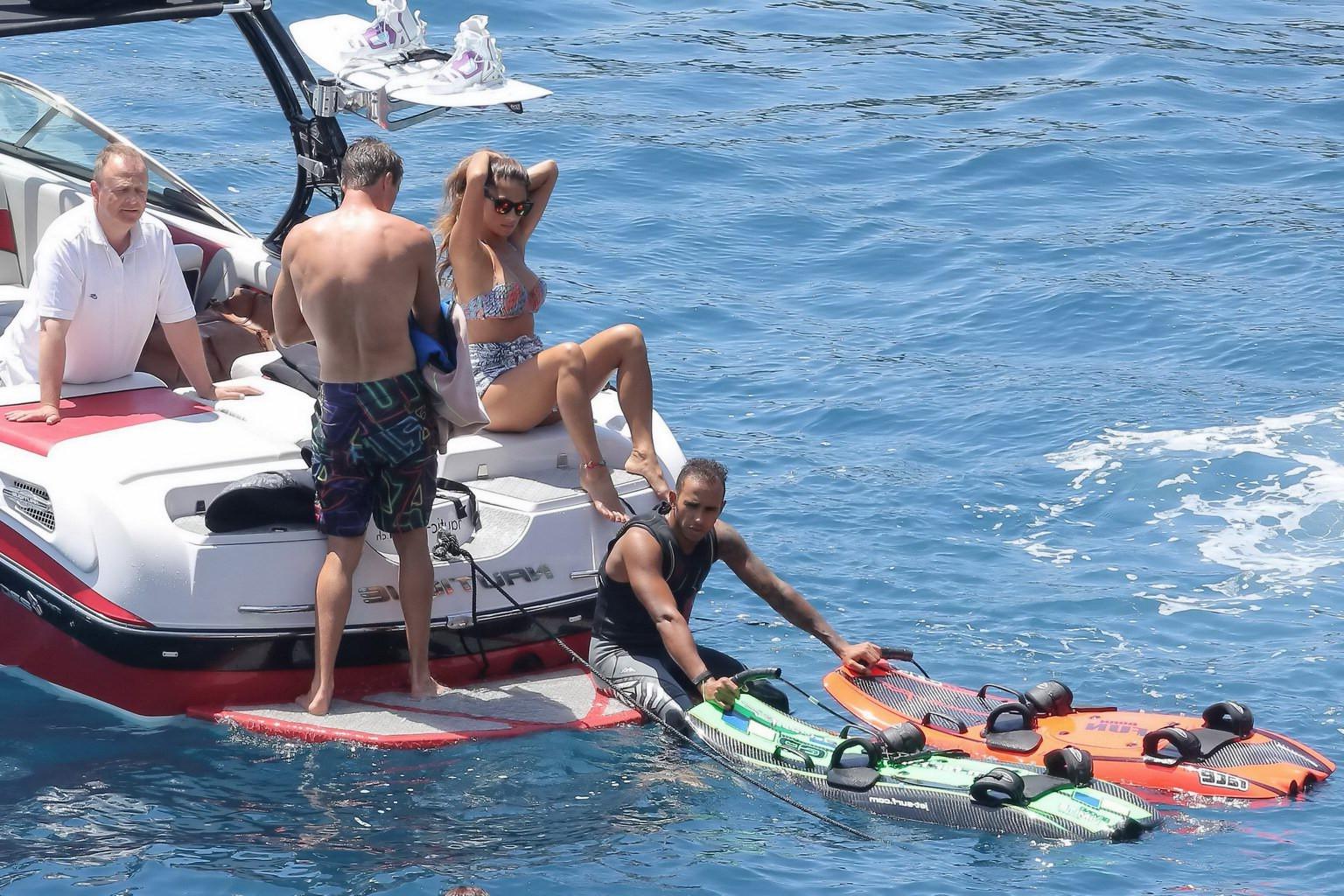 16P Nicole Scherzinger wearing skimpy colorful bikini with Lewis Hamilton on a boat 