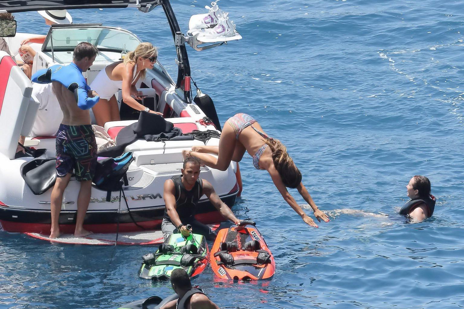 16P Nicole Scherzinger wearing skimpy colorful bikini with Lewis Hamilton on a boat 