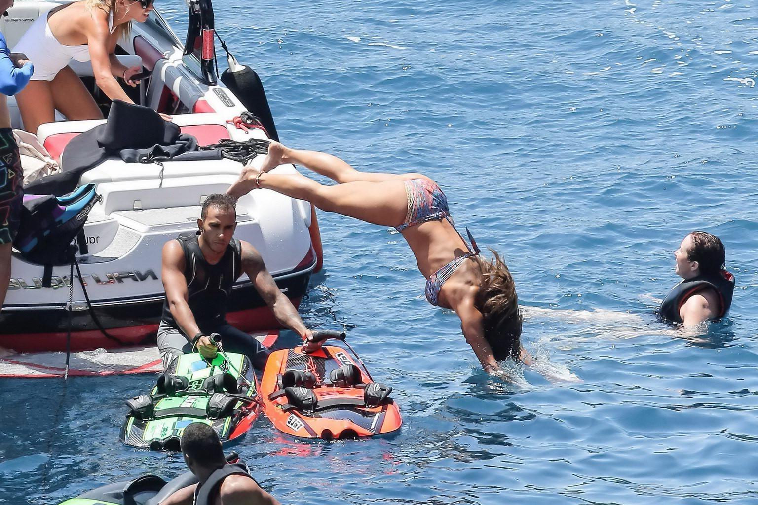 16P Nicole Scherzinger wearing skimpy colorful bikini with Lewis Hamilton on a boat 