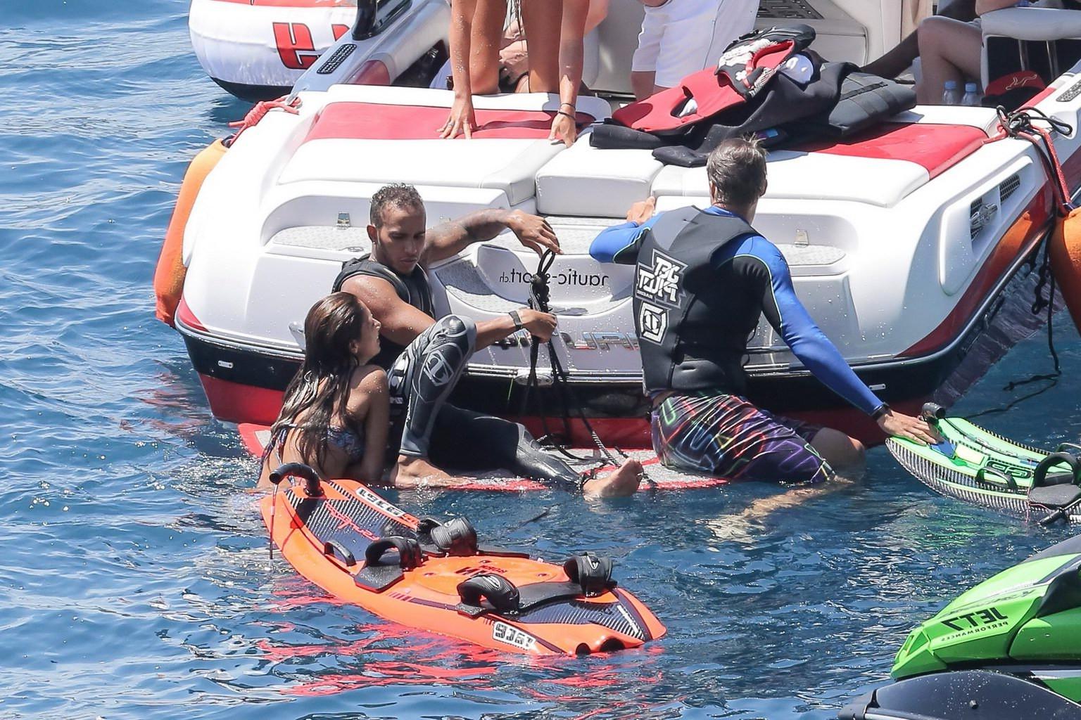 16P Nicole Scherzinger wearing skimpy colorful bikini with Lewis Hamilton on a boat 