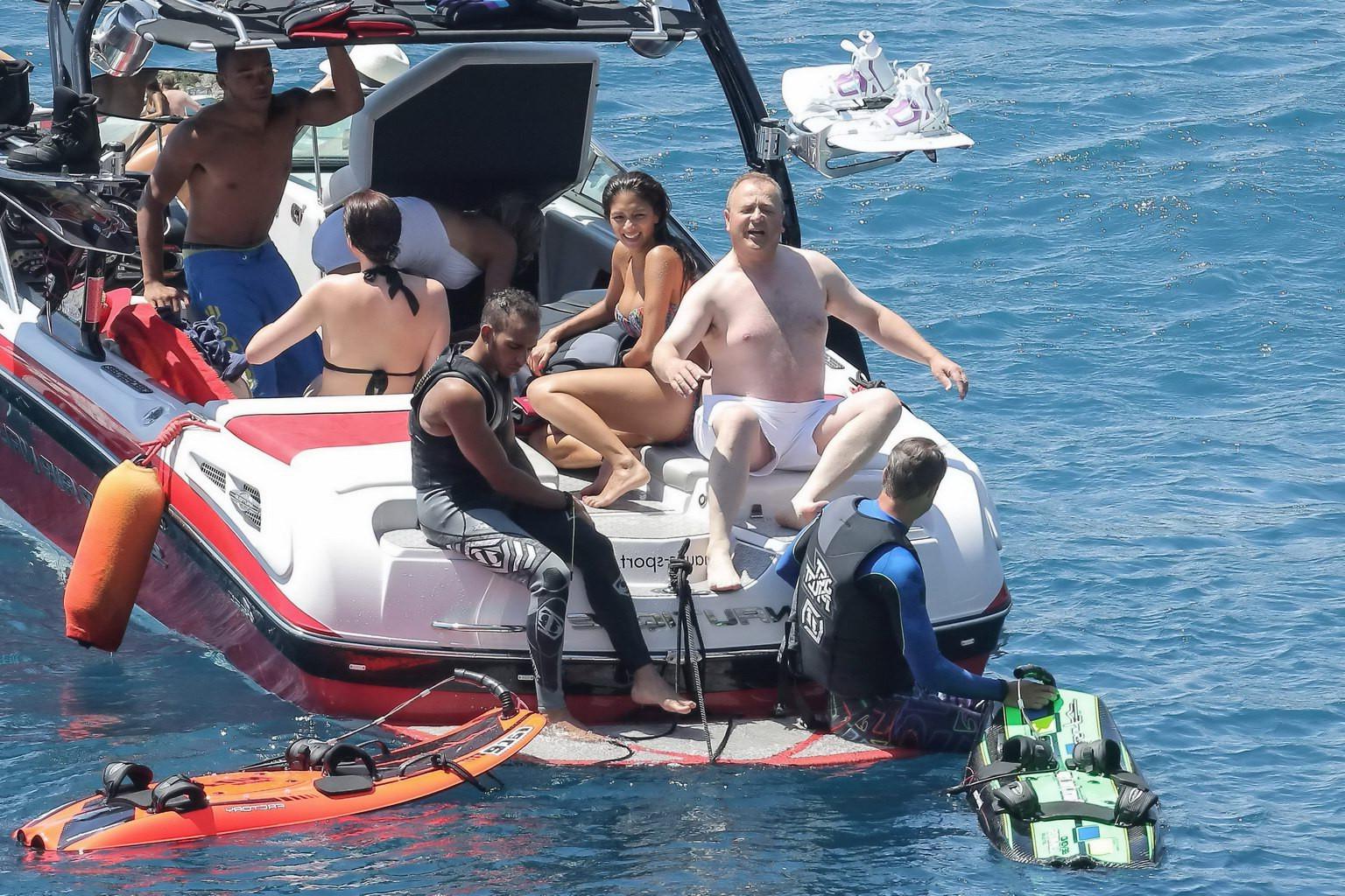 16P Nicole Scherzinger wearing skimpy colorful bikini with Lewis Hamilton on a boat 