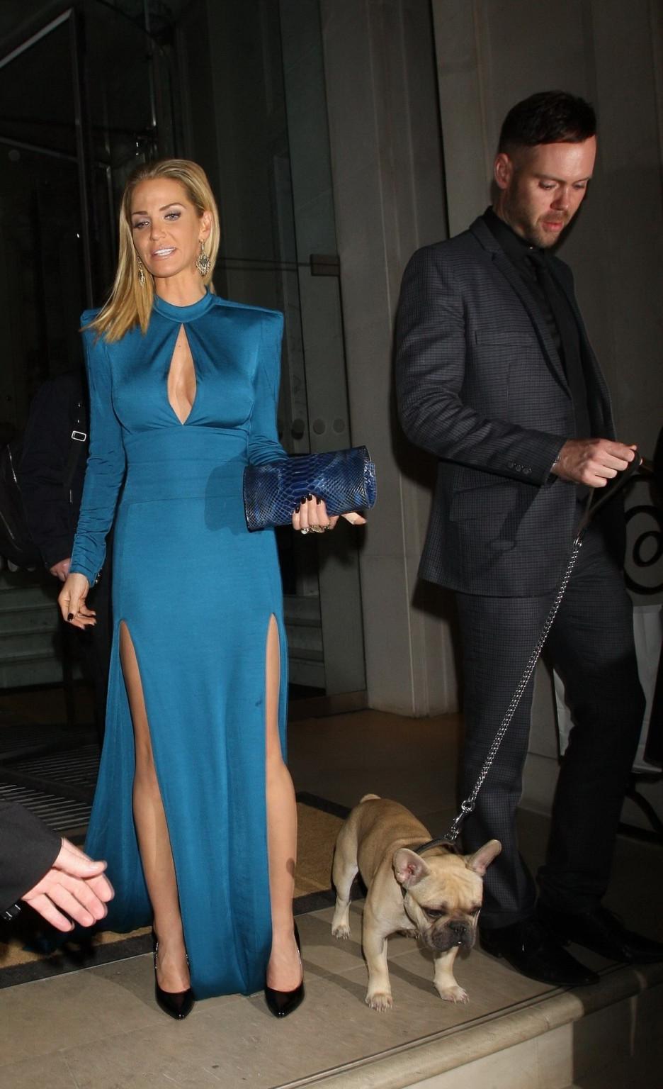 16P Sarah Harding cleavy and leggy in gorgeous blue dress leaving the RSPCA Animal H