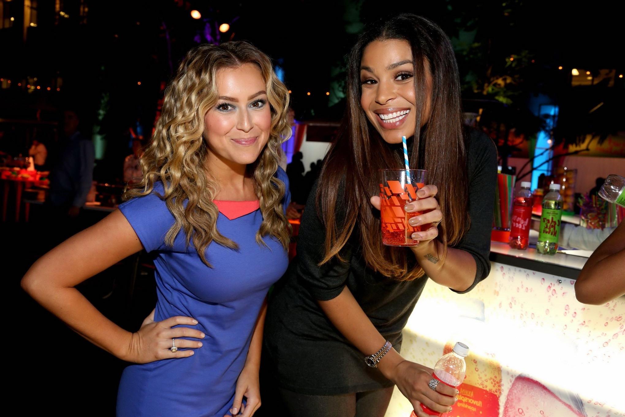 16P Alexa Vega busty and leggy wearing tight blue mini dress with her hot friends at