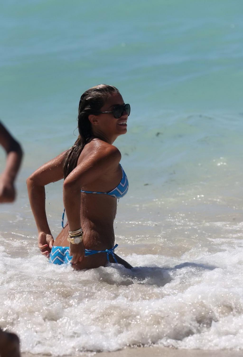 16P Sylvie van der Vaart wearing skimpy blue striped bikini on Miami Beach
