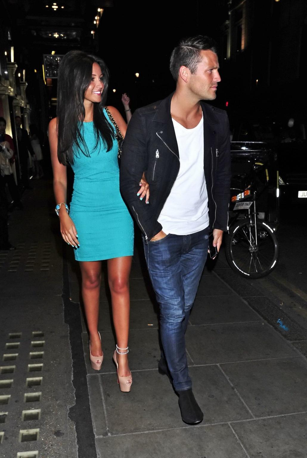 16P Michelle Keegan upskirt wearing tight blue mini dress out in London
