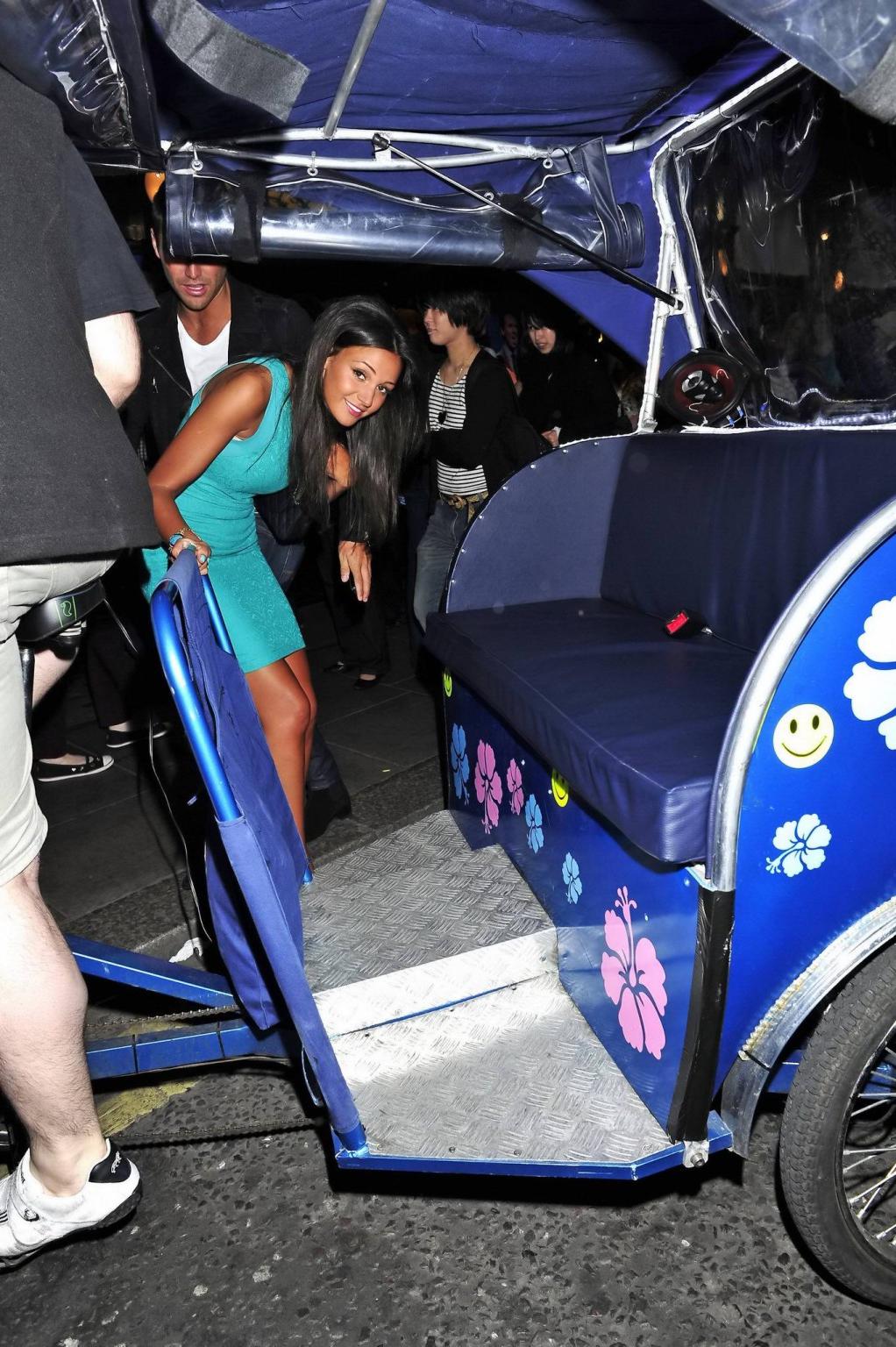 16P Michelle Keegan upskirt wearing tight blue mini dress out in London
