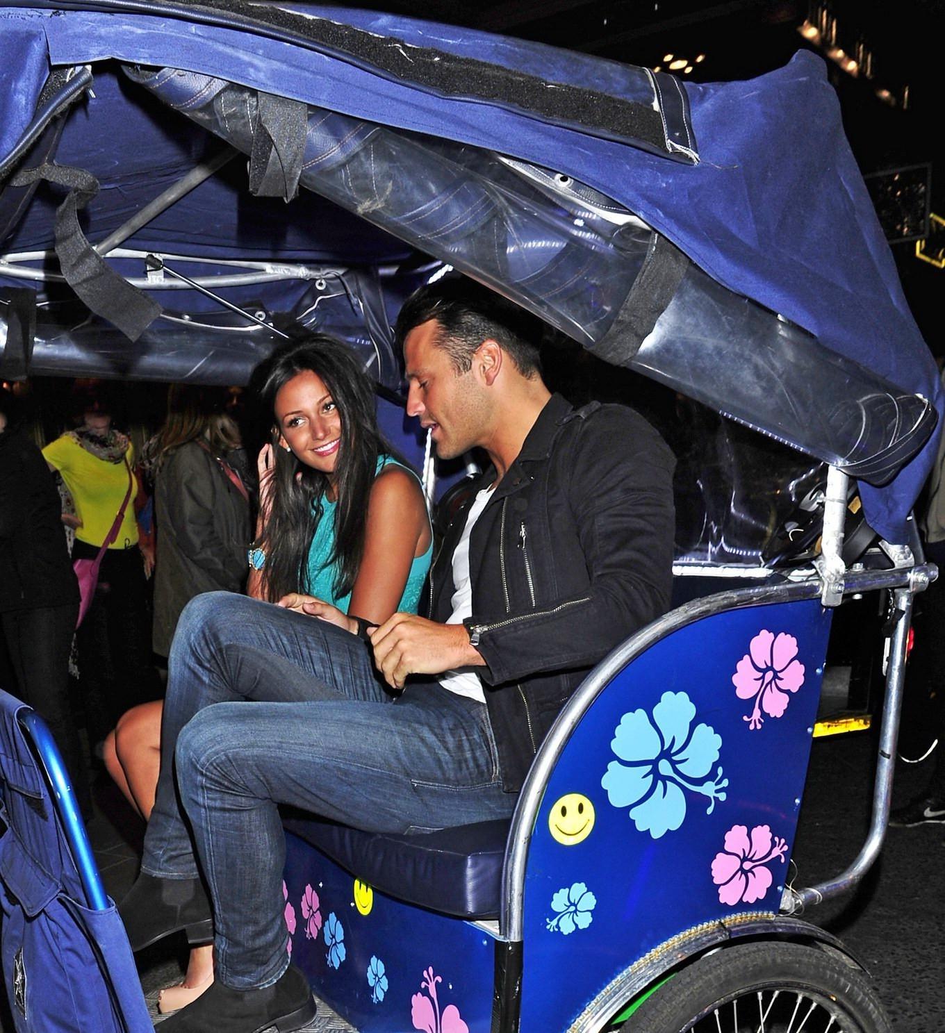 16P Michelle Keegan upskirt wearing tight blue mini dress out in London