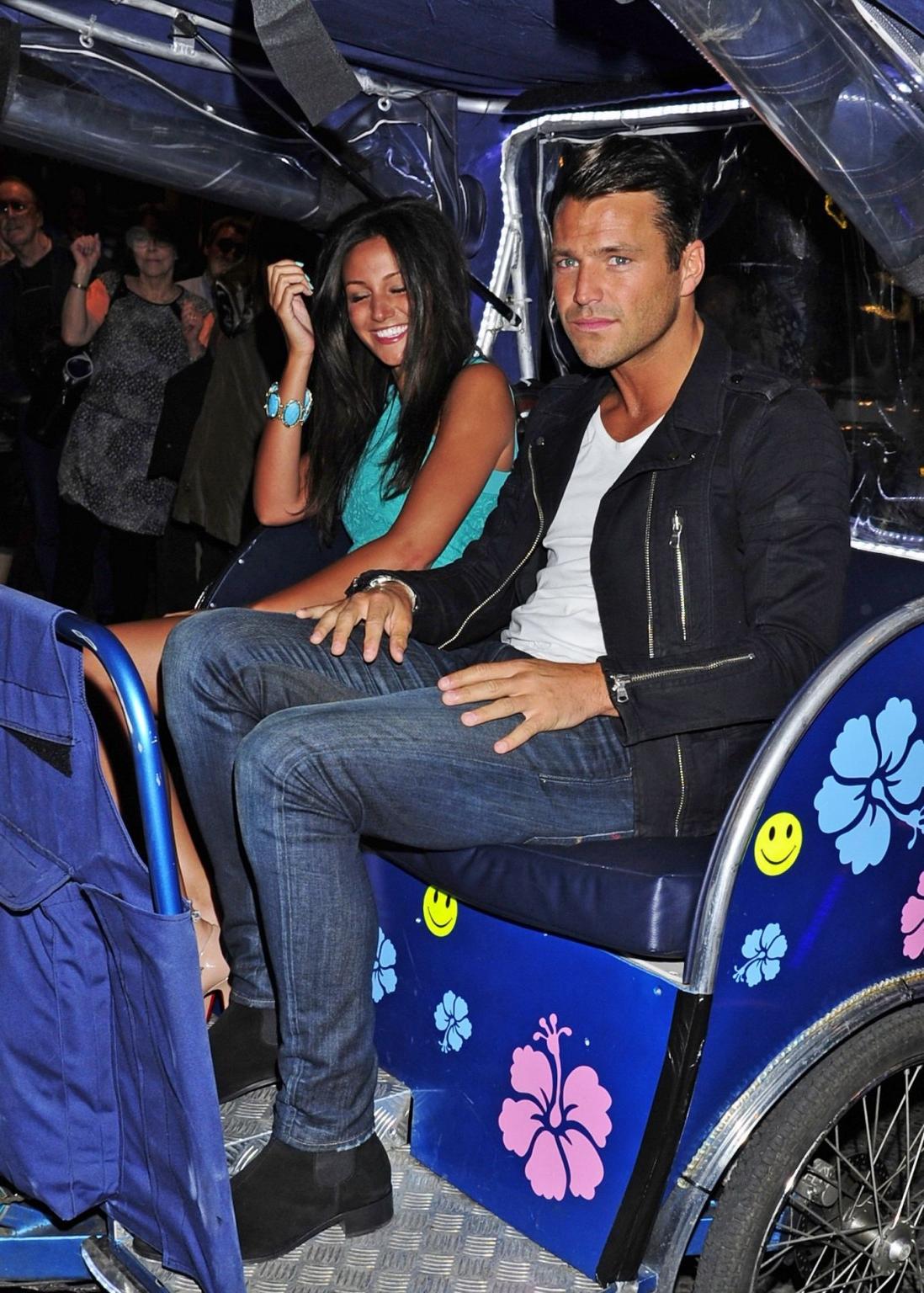 16P Michelle Keegan upskirt wearing tight blue mini dress out in London