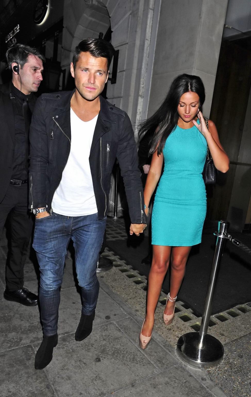 16P Michelle Keegan upskirt wearing tight blue mini dress out in London