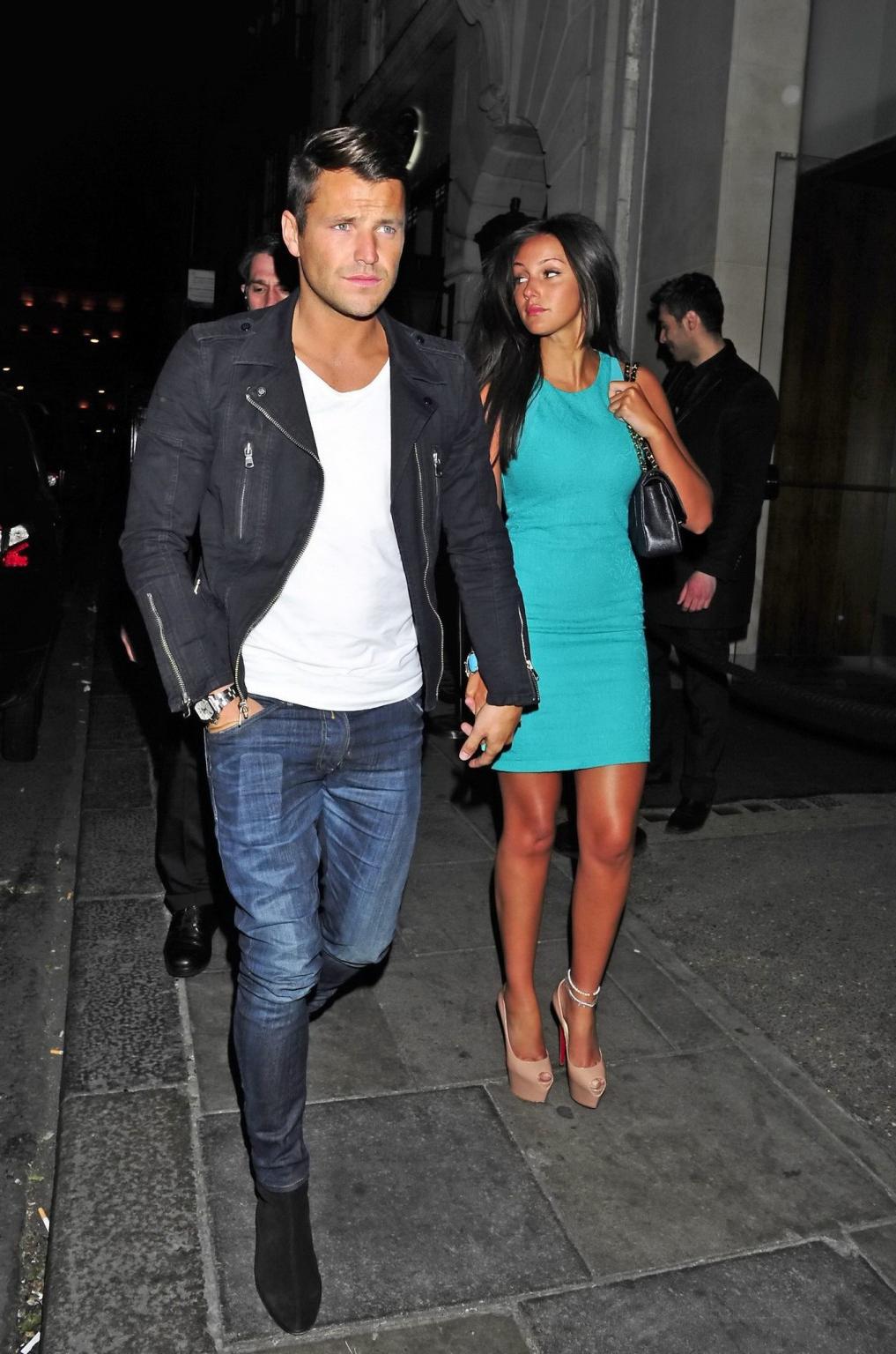 16P Michelle Keegan upskirt wearing tight blue mini dress out in London