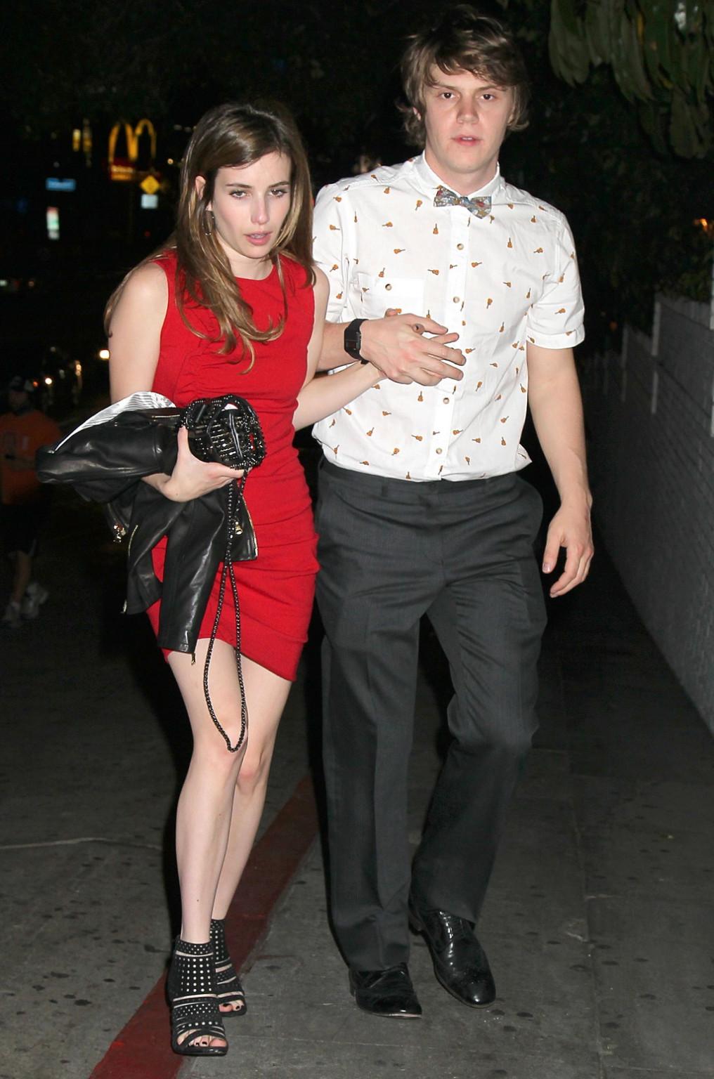 16P Emma Roberts wearing short red dress hot and drunk all night out in Los Angeles
