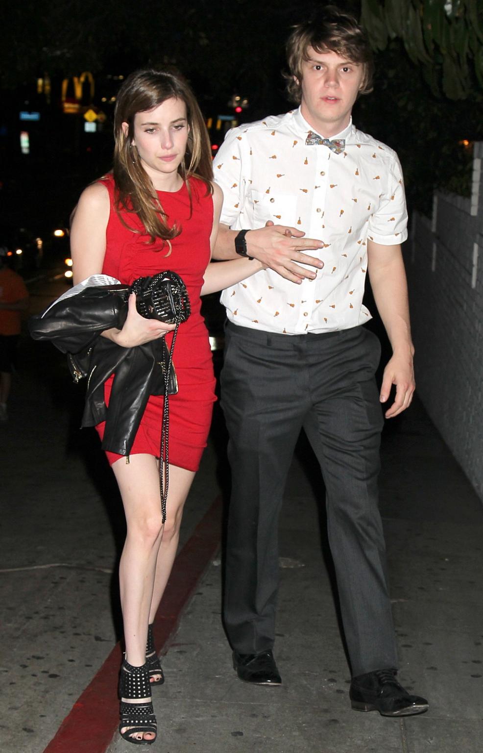 16P Emma Roberts wearing short red dress hot and drunk all night out in Los Angeles
