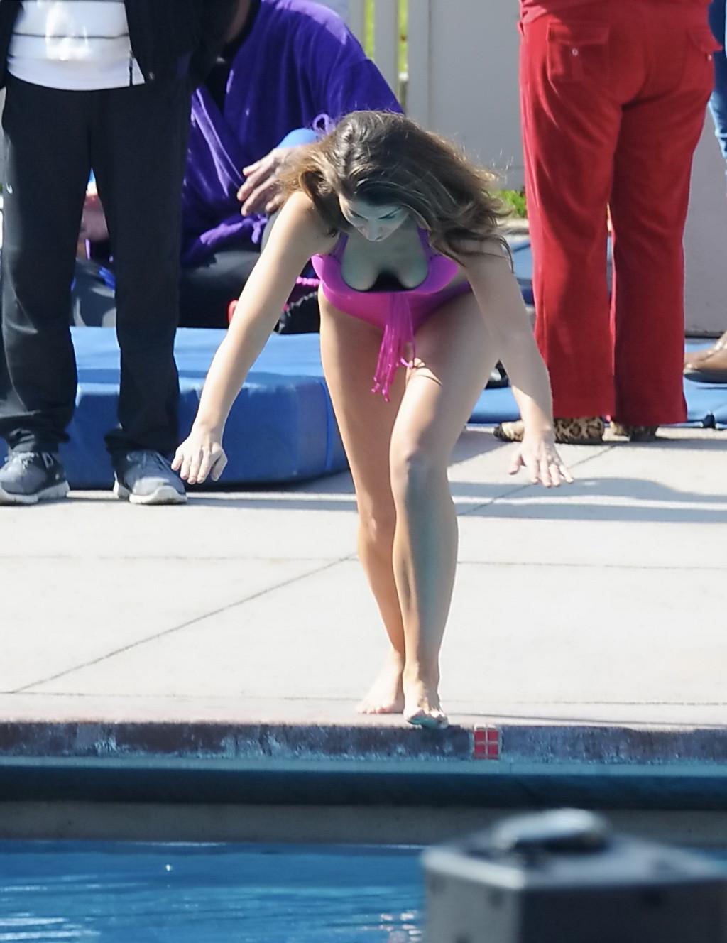 10P Katherine Webb showing off her hot body in skimpy pink swimsuit on the set of Ce