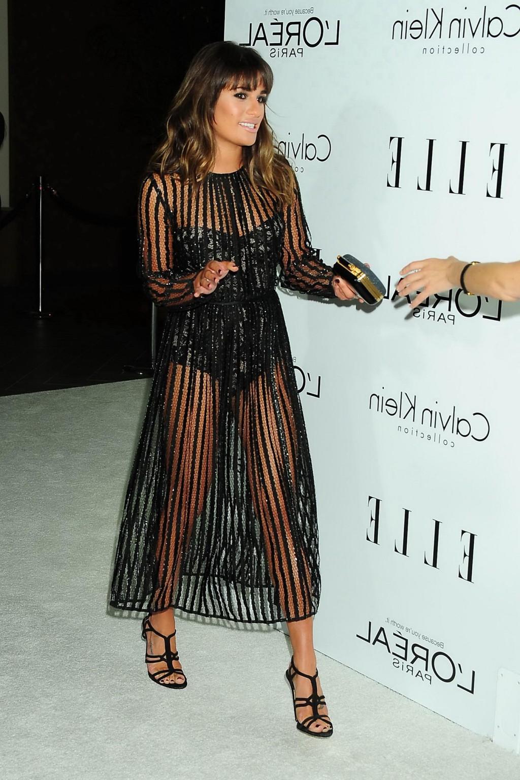 10P Lea Michele shows off her ass wearing a see through dress  a corset at ELLE's 'W