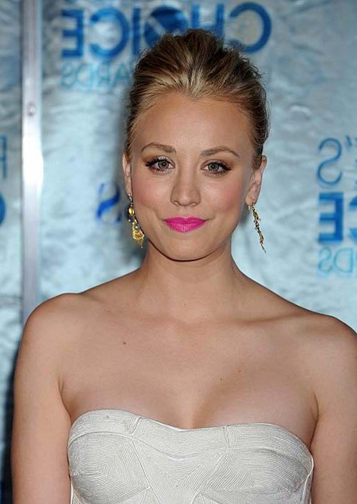 16P Kaley Cuoco exposing sexy body and huge boobs in see thru blouse