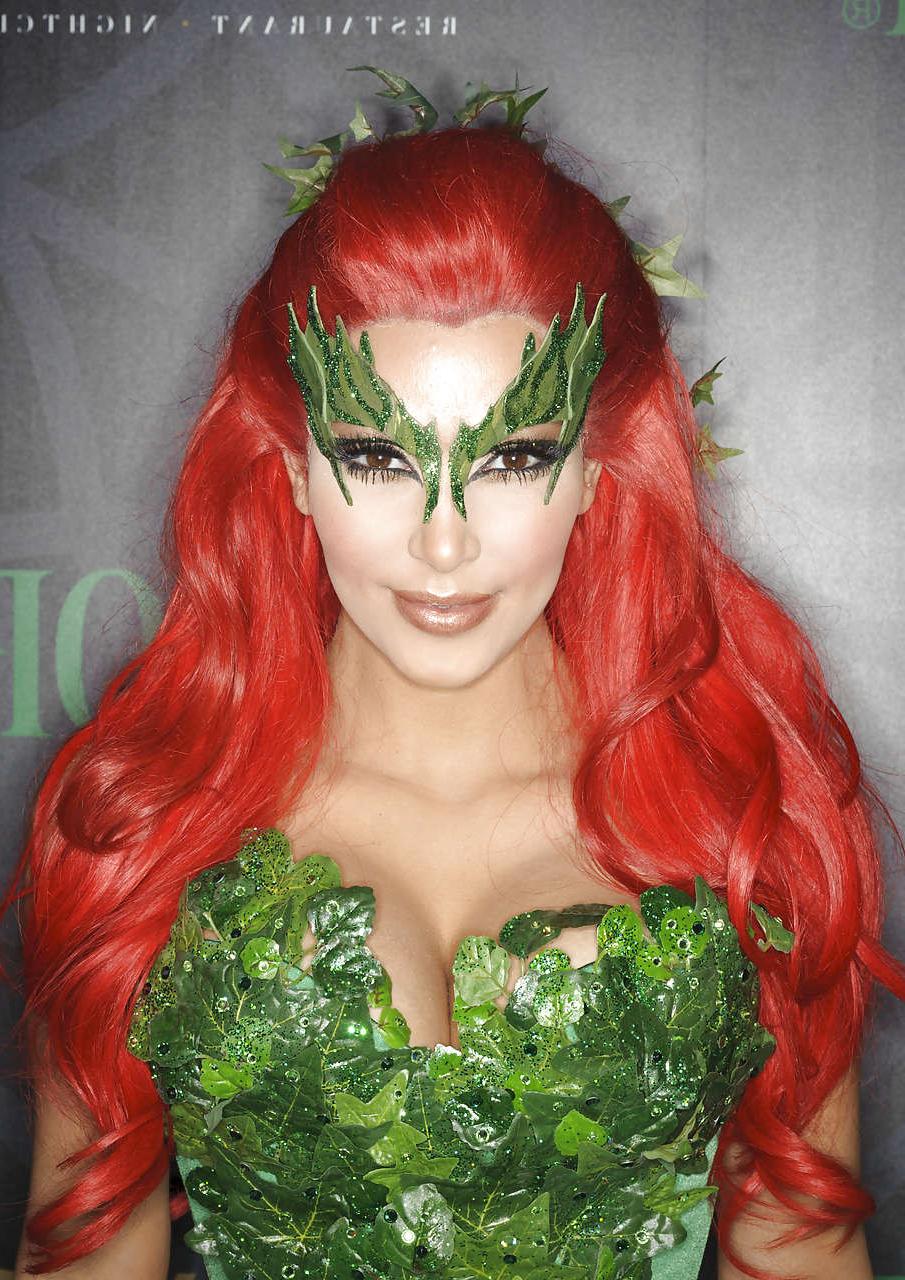 16P Kim Kardashian as redhair in Poison Ivy costume for Helloween party