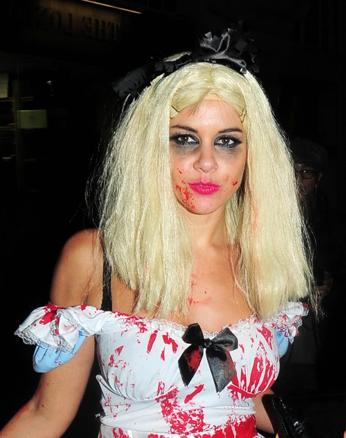 16P Imogen Thomas shows off her pussy wearing see through panties  Halloween costume