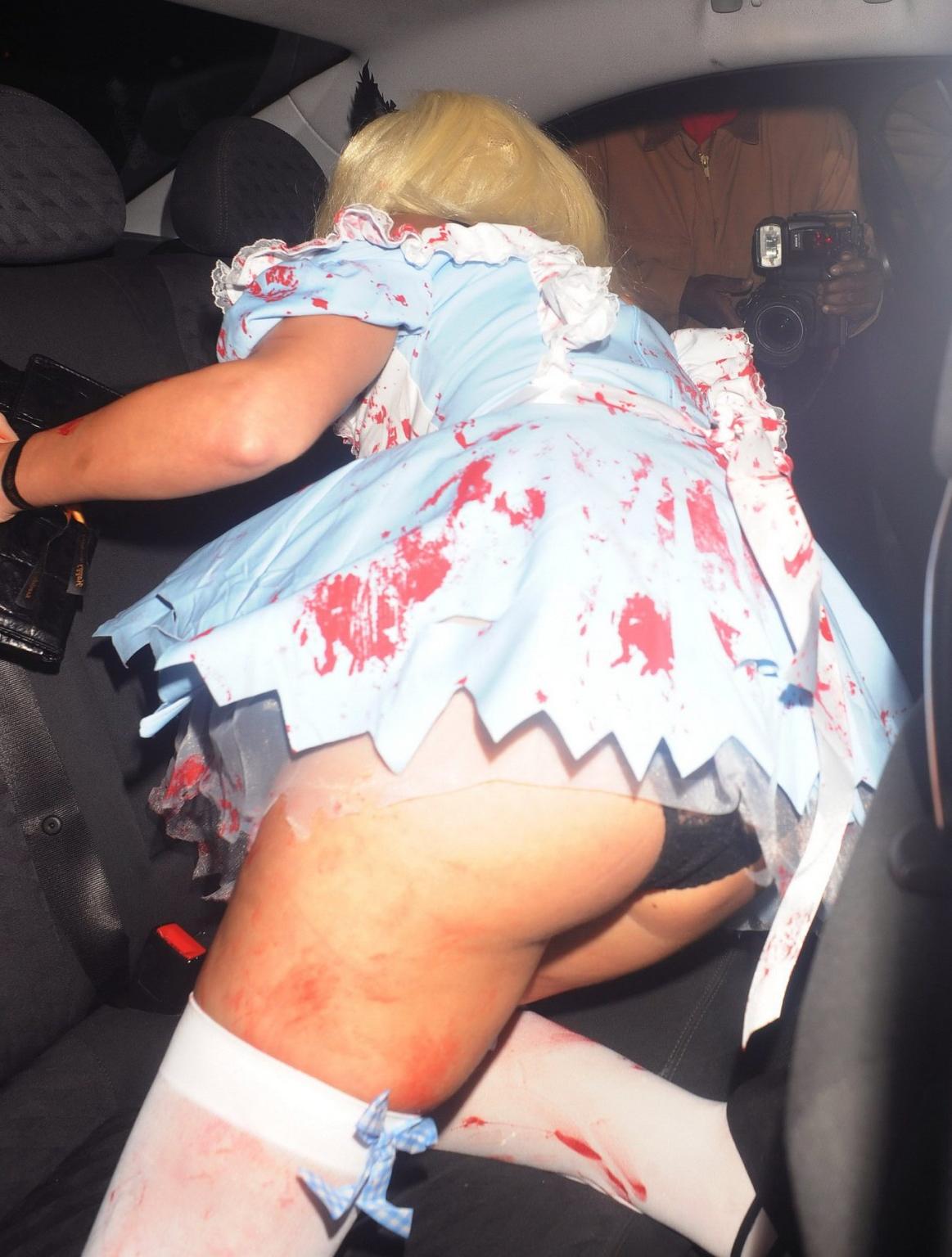 16P Imogen Thomas shows off her pussy wearing see through panties  Halloween costume