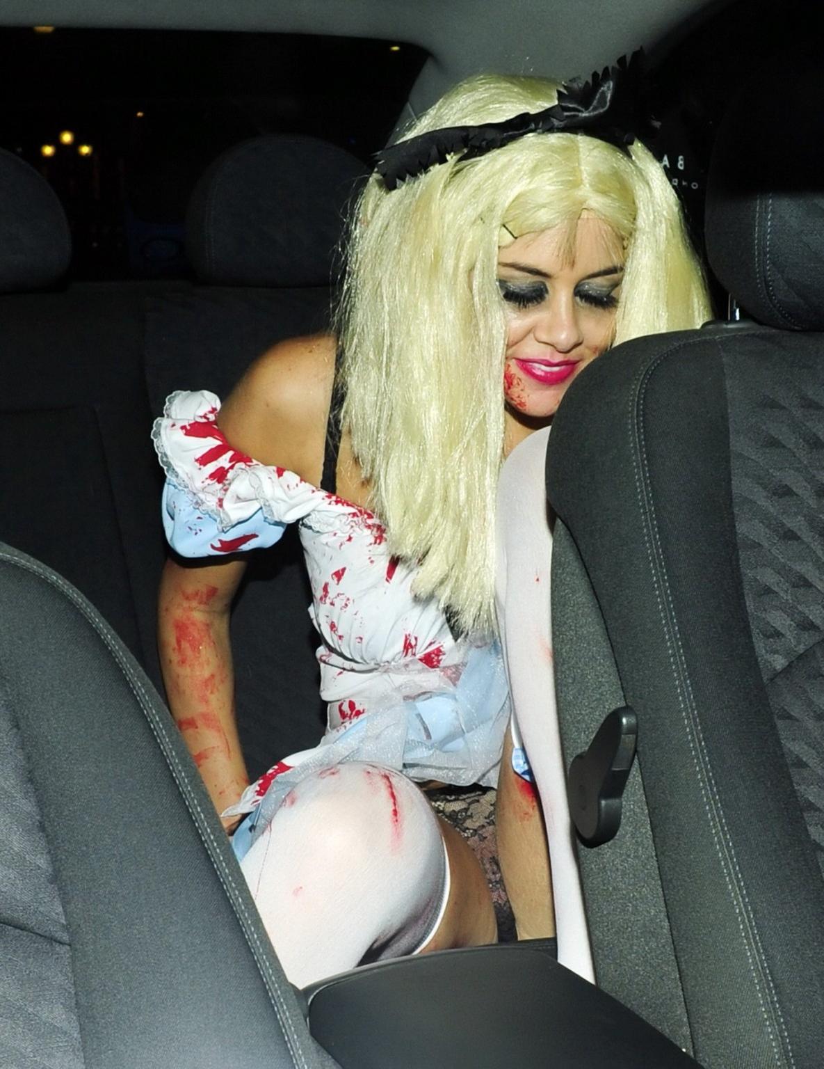 16P Imogen Thomas shows off her pussy wearing see through panties  Halloween costume