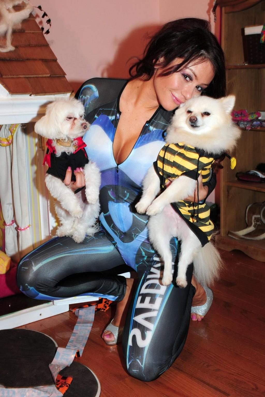 16P Jenni Farley busty wearing skin-tight Svedka Vodka Halloween costume