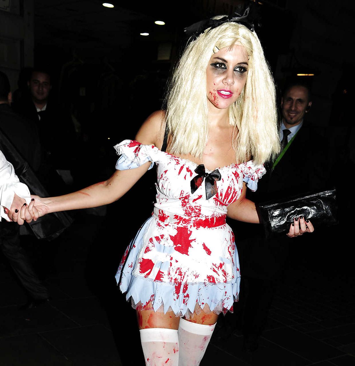 16P Imogen Thomas showing her panties in Helloween costume paparazzi pictures