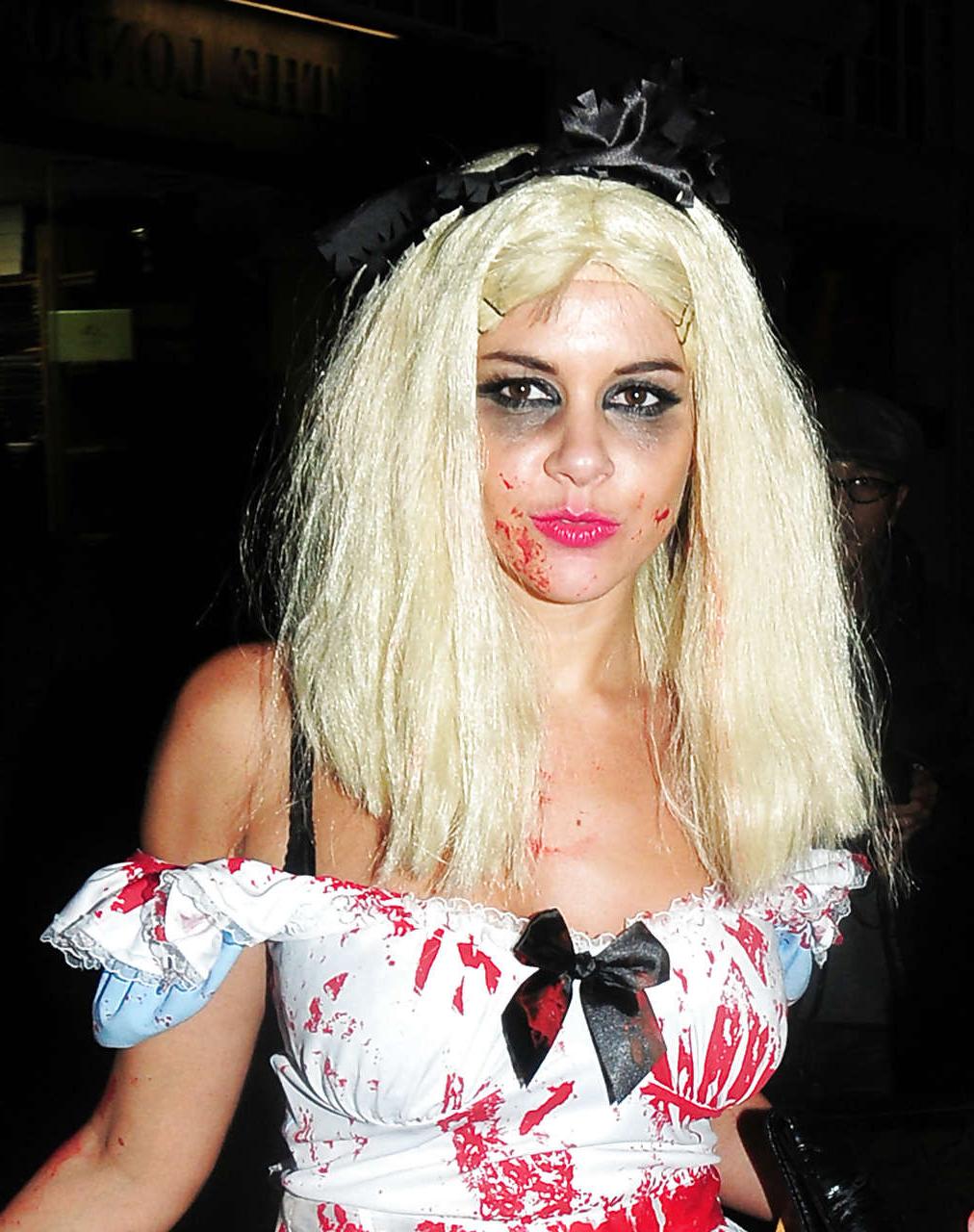16P Imogen Thomas showing her panties in Helloween costume paparazzi pictures