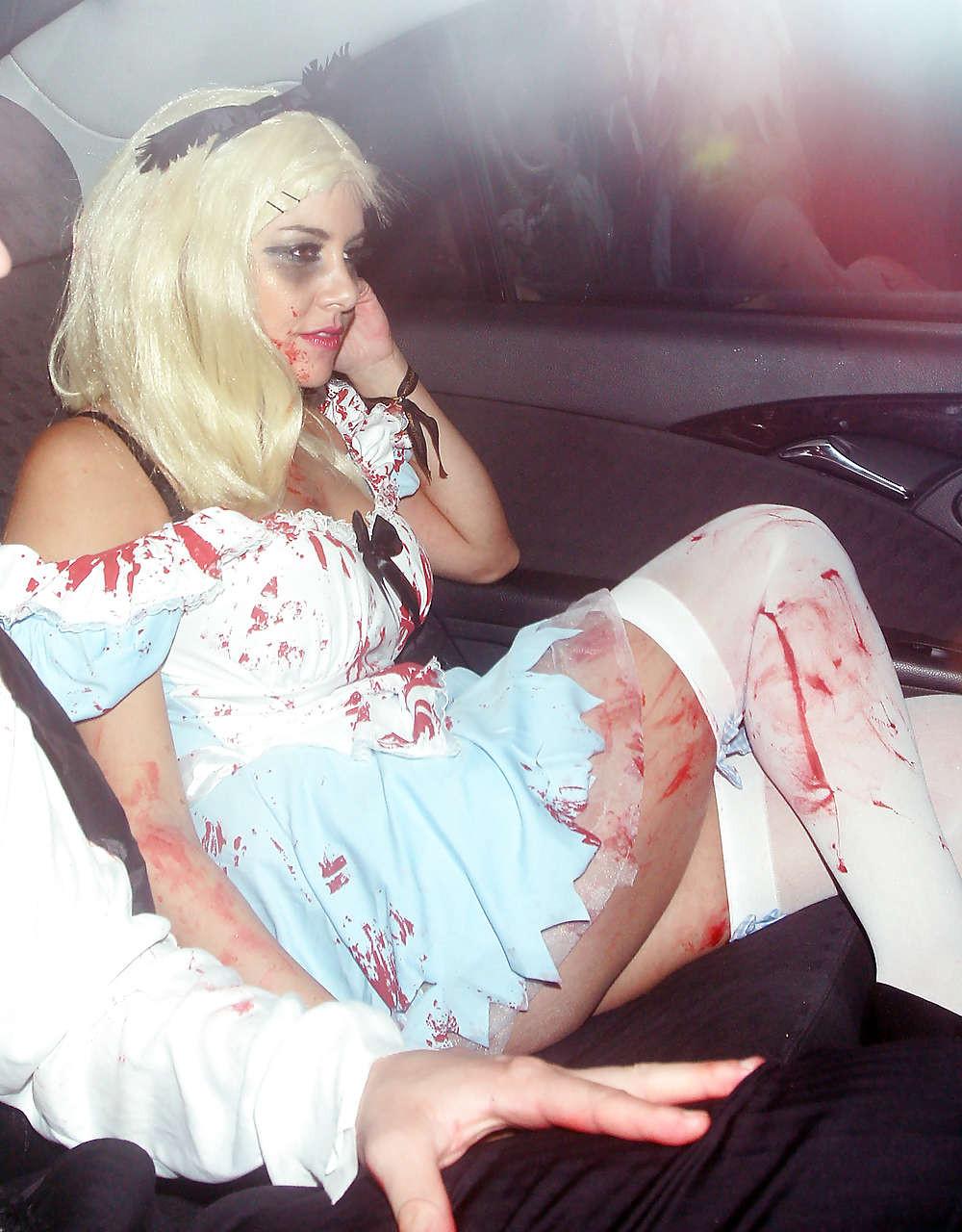 16P Imogen Thomas showing her panties in Helloween costume paparazzi pictures