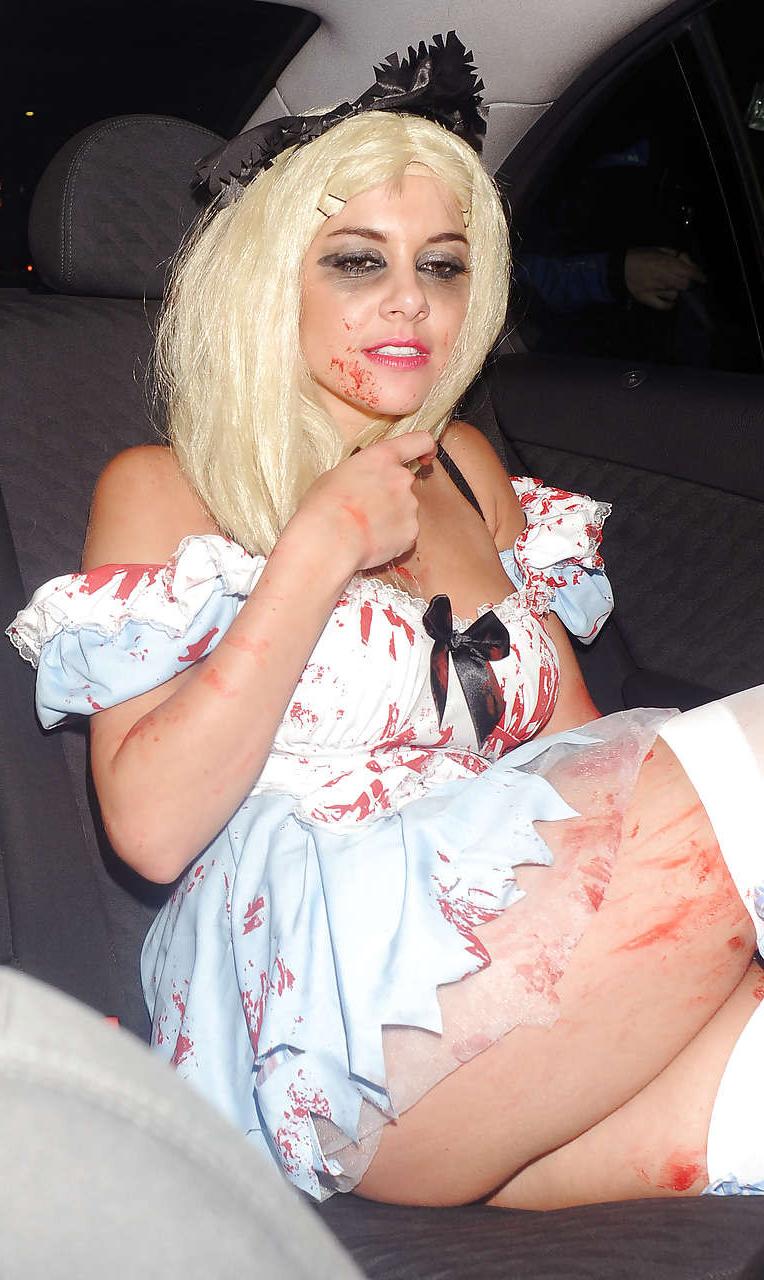 16P Imogen Thomas showing her panties in Helloween costume paparazzi pictures