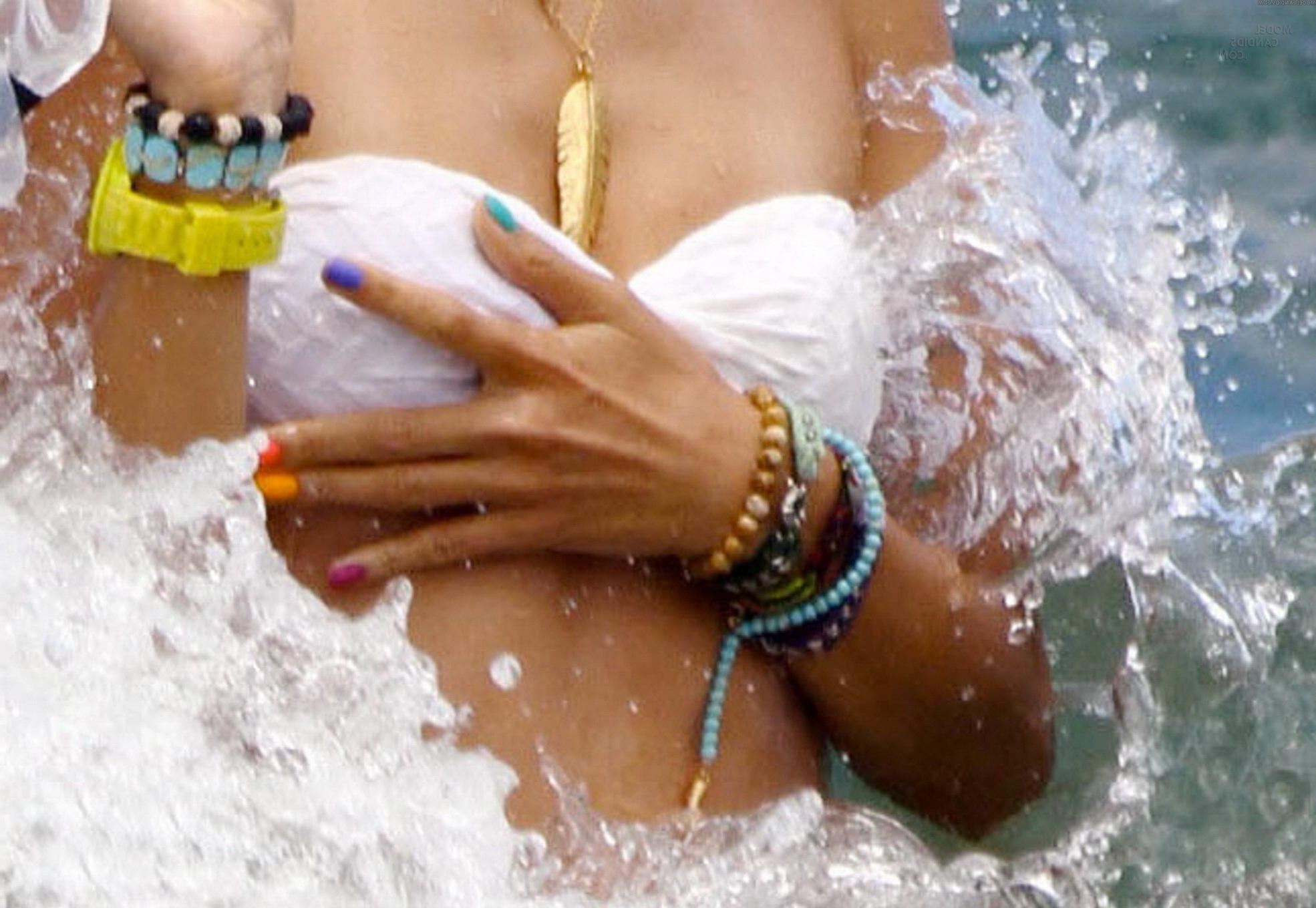 16P Alessandra Ambrosio wearing sexy white bikini on a Hawaiian beach