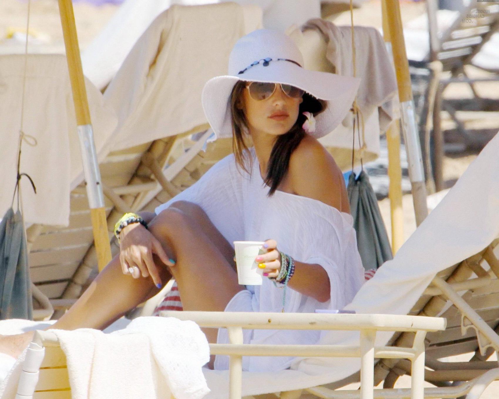 16P Alessandra Ambrosio wearing sexy white bikini on a Hawaiian beach