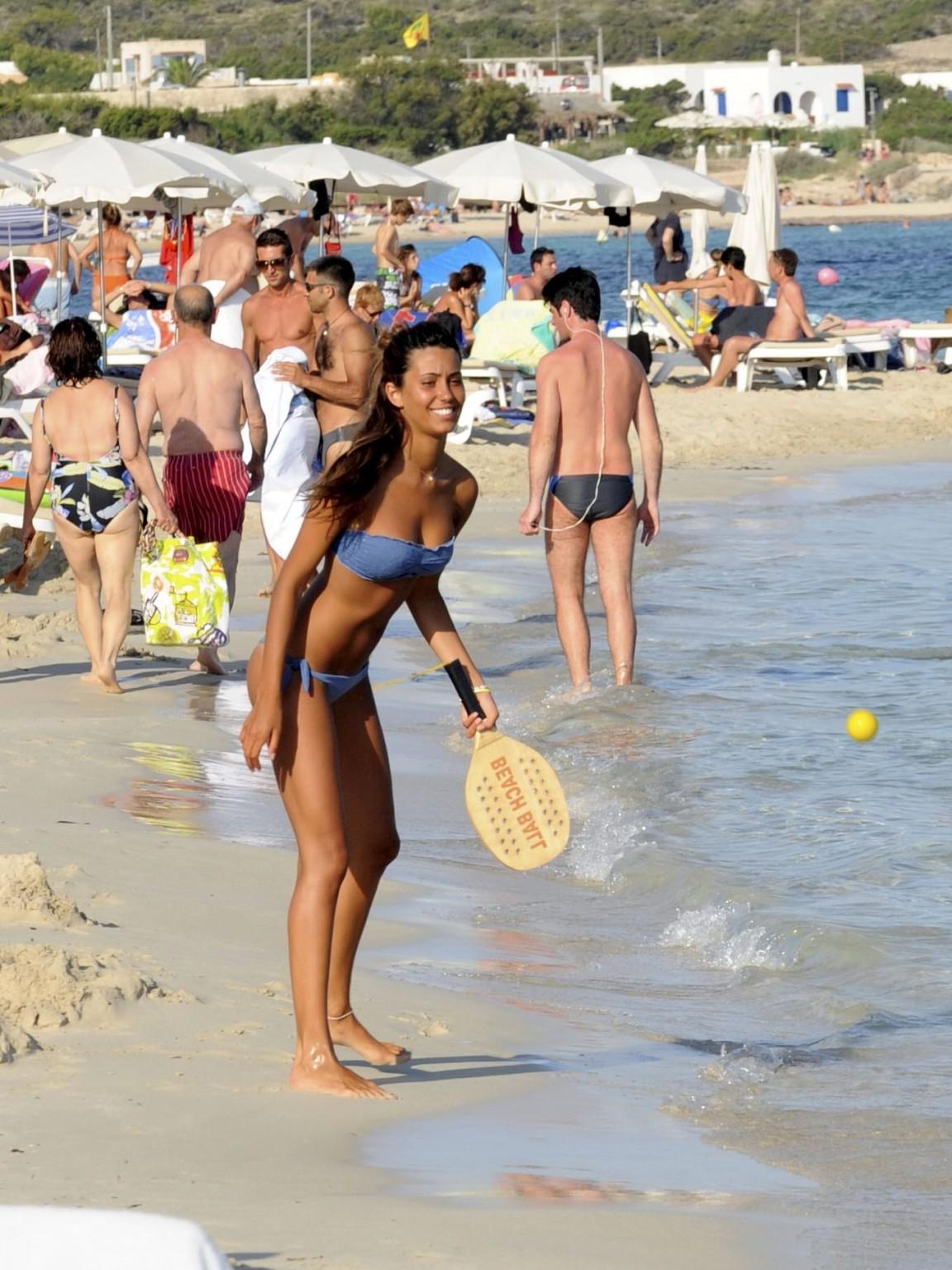 16P Federica Nargi wearing blue thong bikini on the beach in Formentera