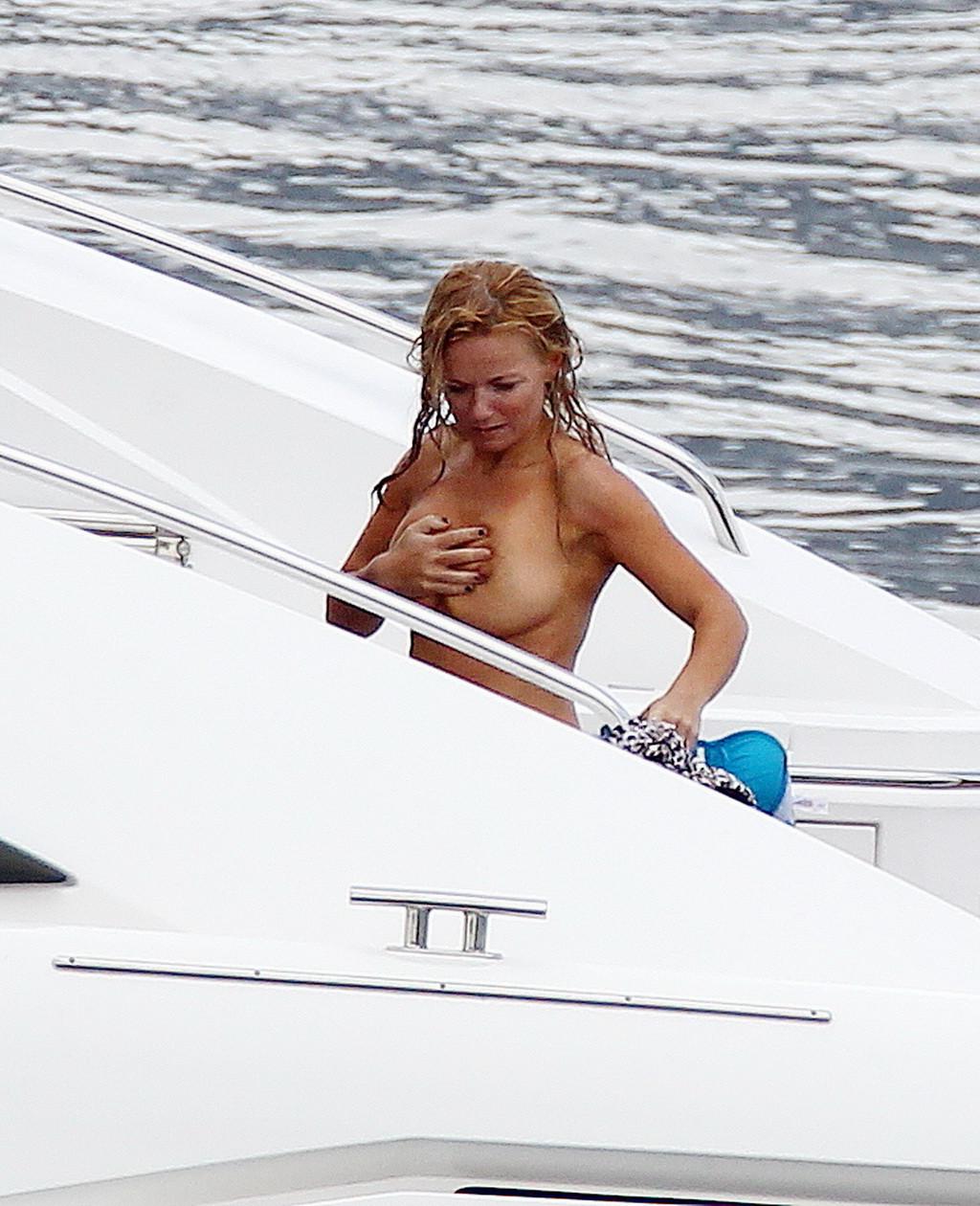 16P Busty Geri Halliwell caught topless on a Boat in St. Tropez