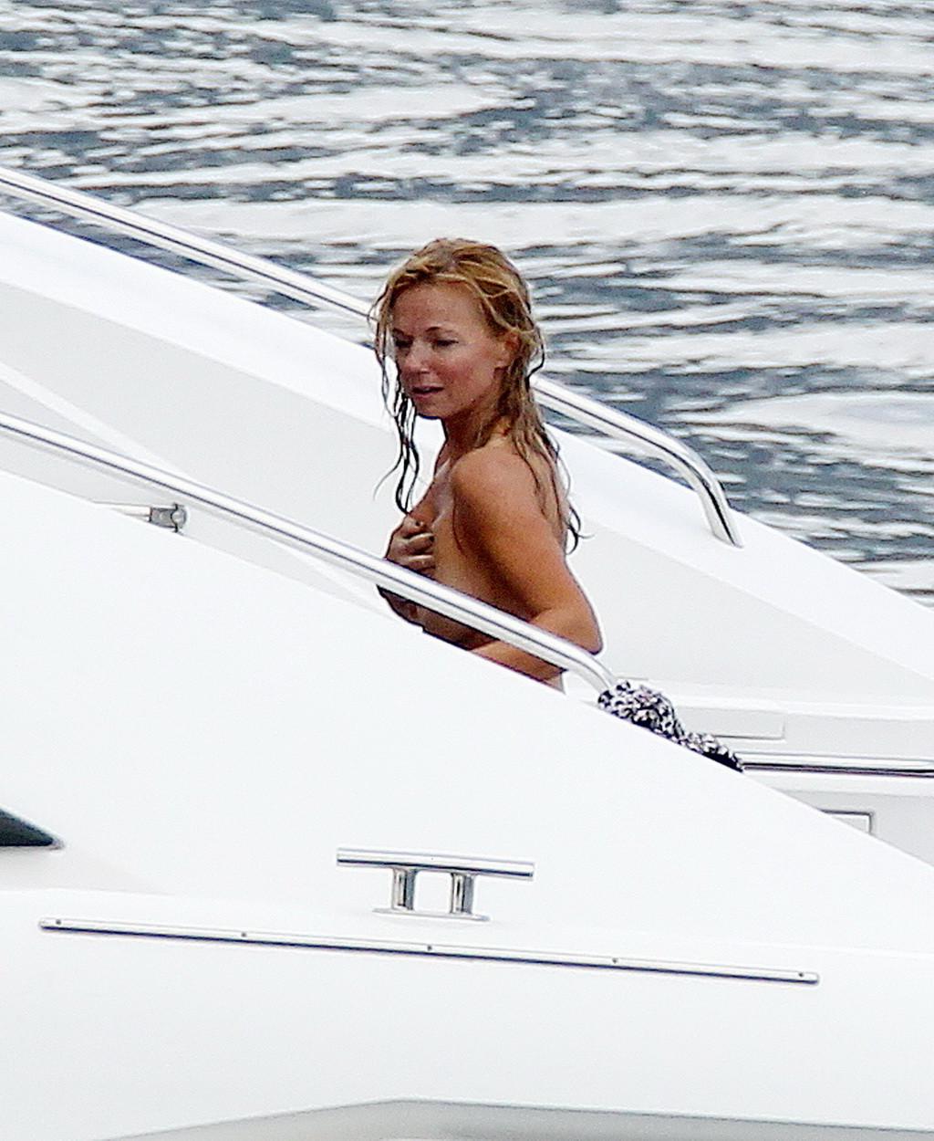 16P Busty Geri Halliwell caught topless on a Boat in St. Tropez