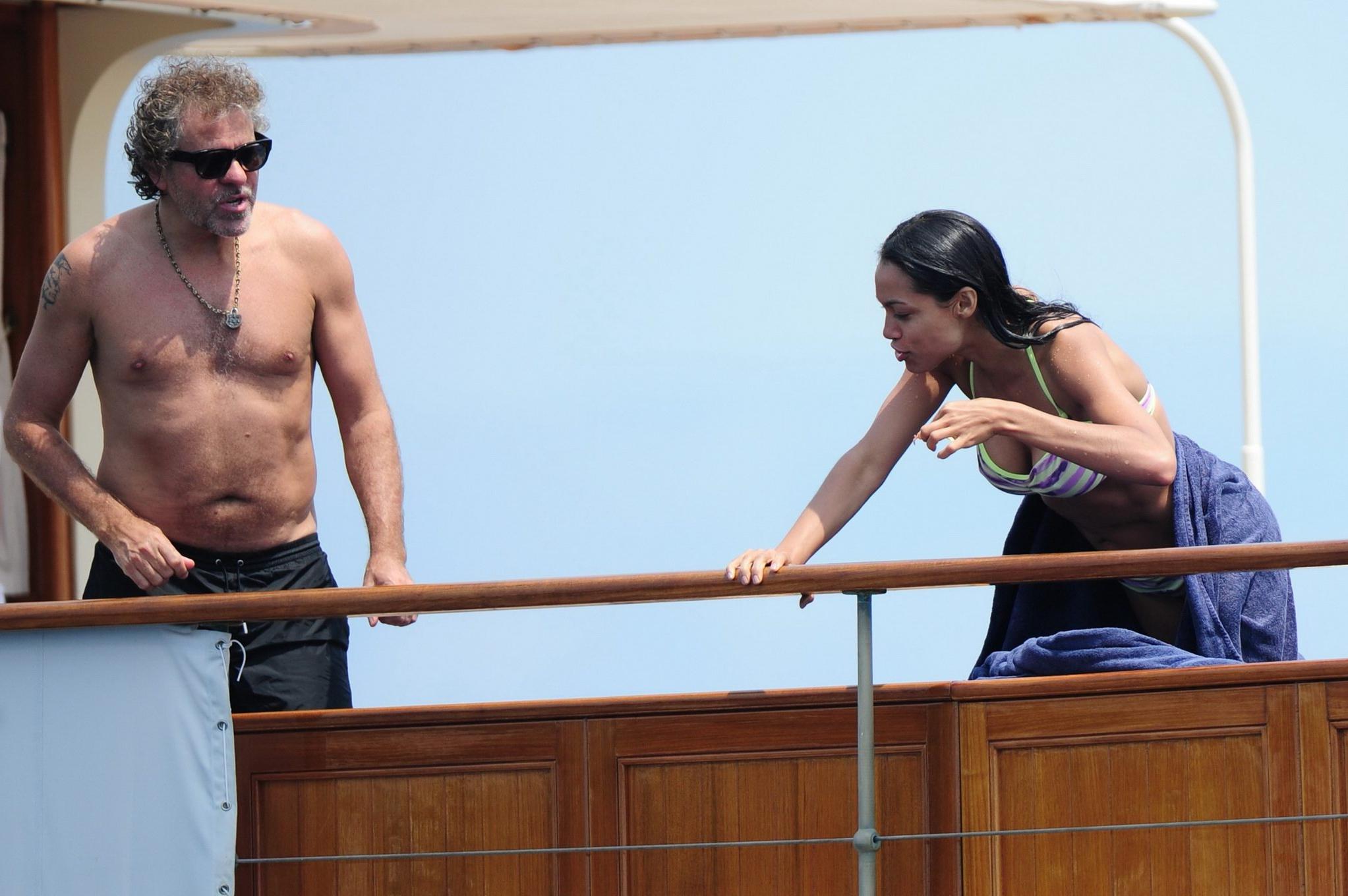 16P Rosario Dawson shows off her curvy body wearing skimpy bikini on a boat in Canne