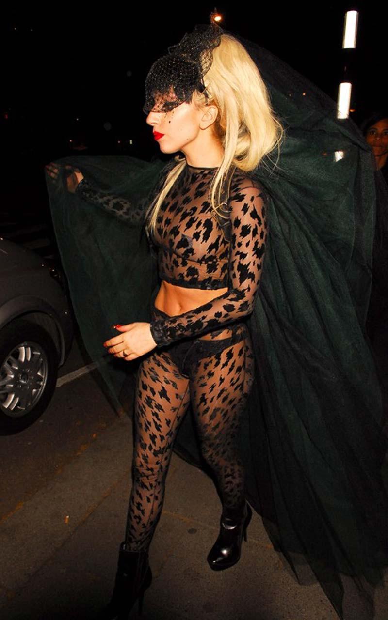 16P Lady Gaga in see thru blue outfit exposing her nice boobs paparazzi pictures
