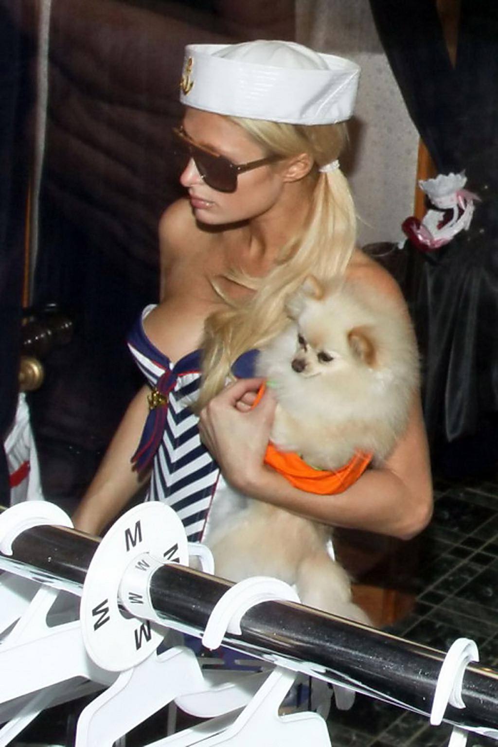 16P Paris Hilton trying on slutty sailor Halloween costume at Trashy Lingerie in Los