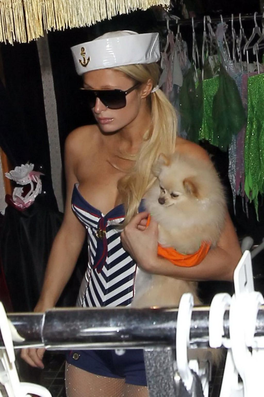 16P Paris Hilton trying on slutty sailor Halloween costume at Trashy Lingerie in Los