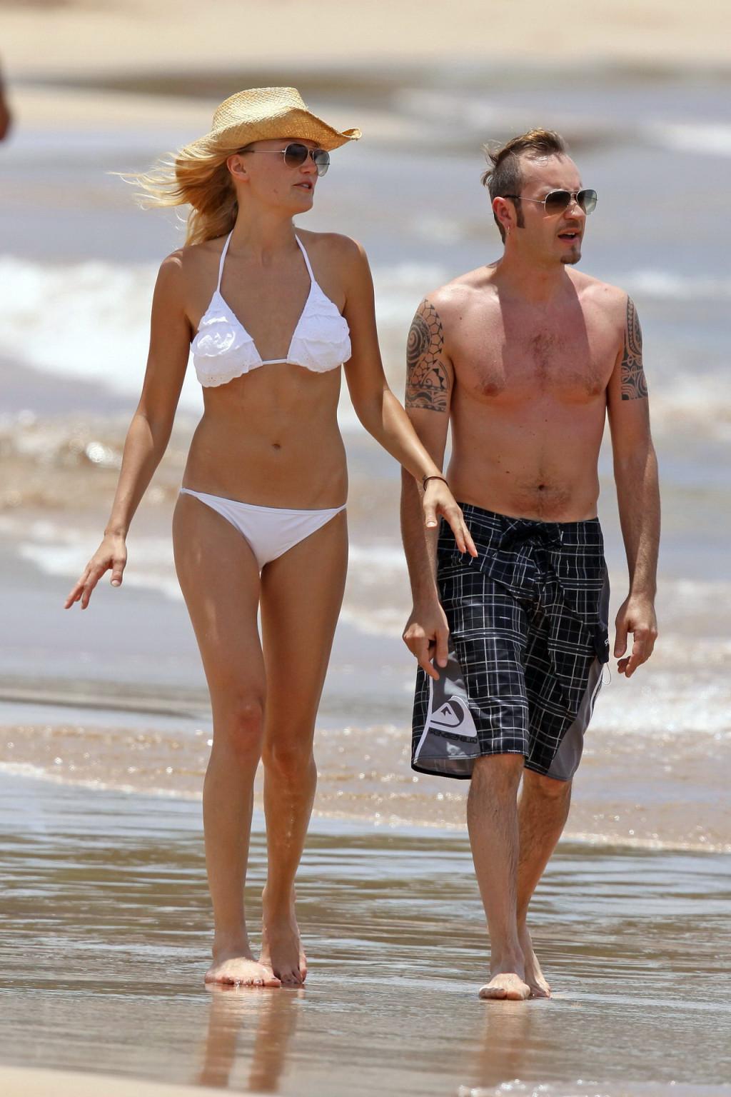 16P Malin Akerman wearing sexy white bikini on Hawaiian beach
