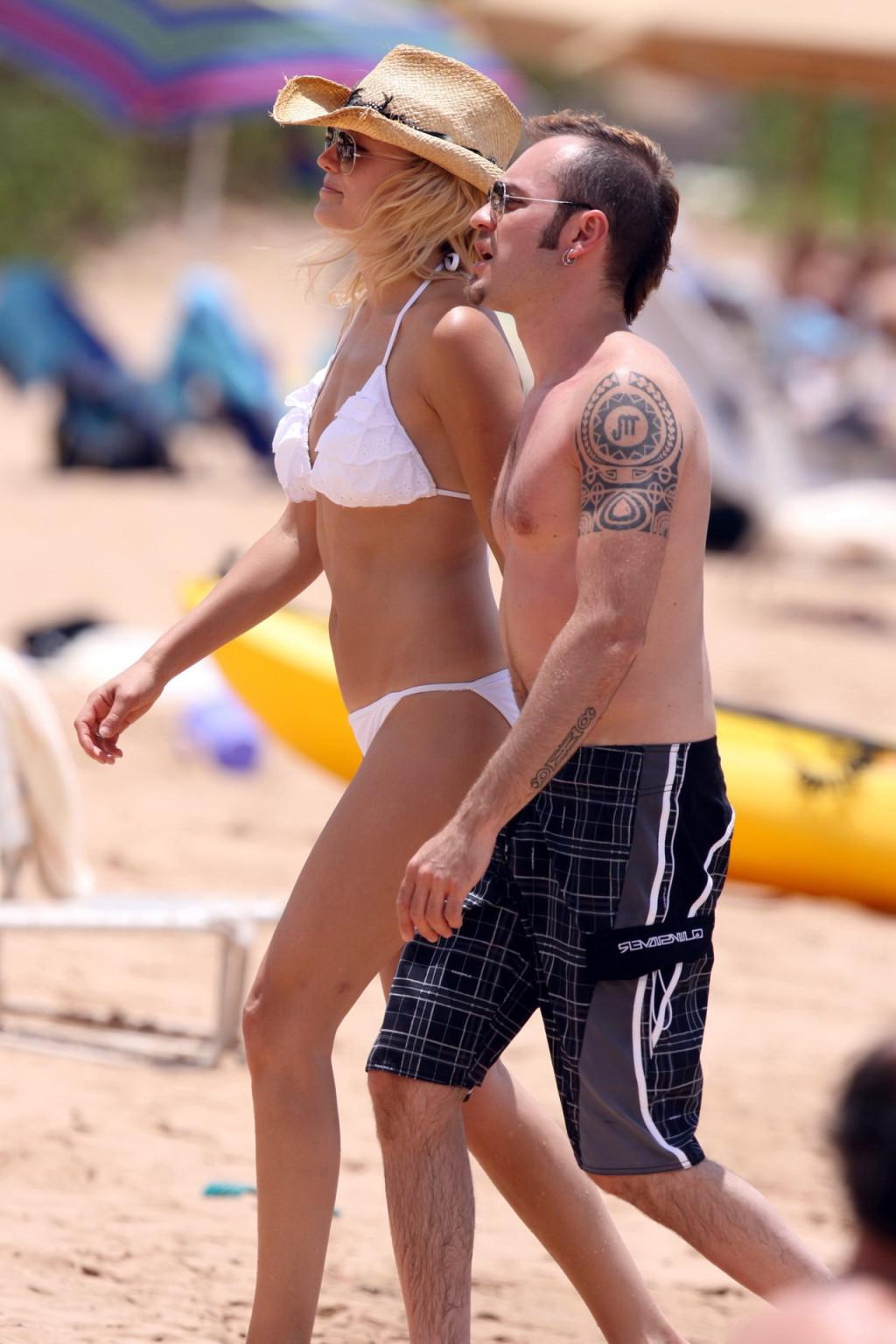 16P Malin Akerman wearing sexy white bikini on Hawaiian beach