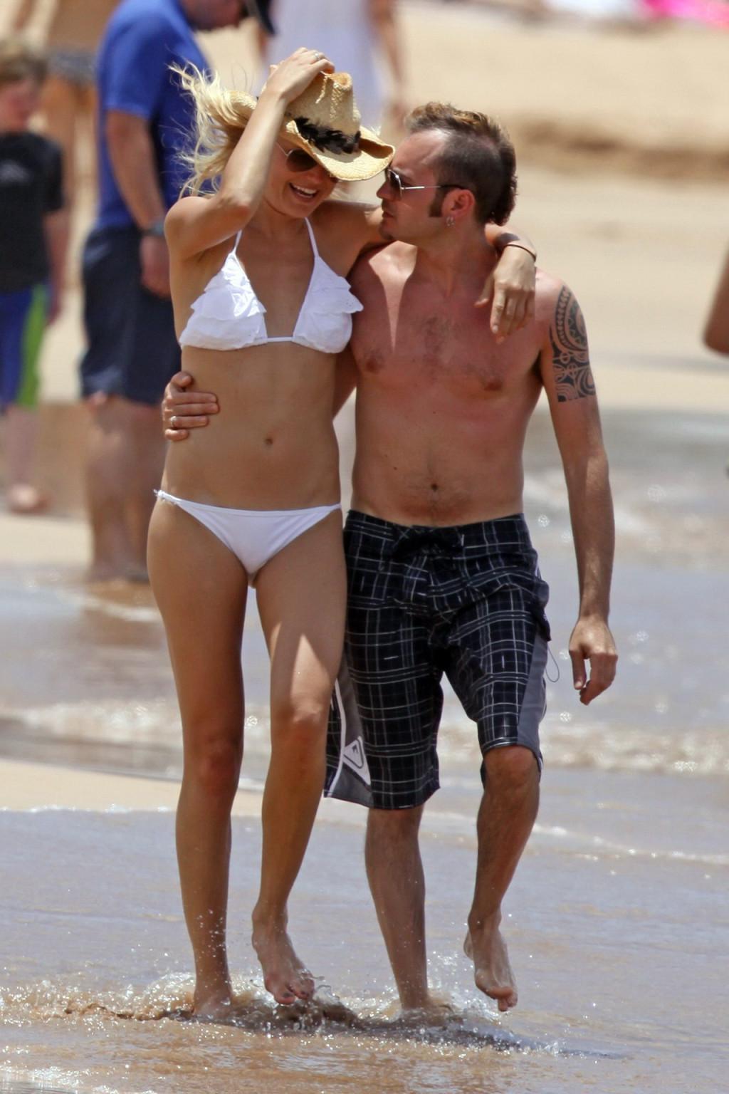 16P Malin Akerman wearing sexy white bikini on Hawaiian beach
