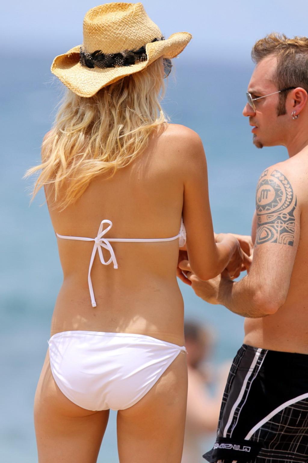 16P Malin Akerman wearing sexy white bikini on Hawaiian beach