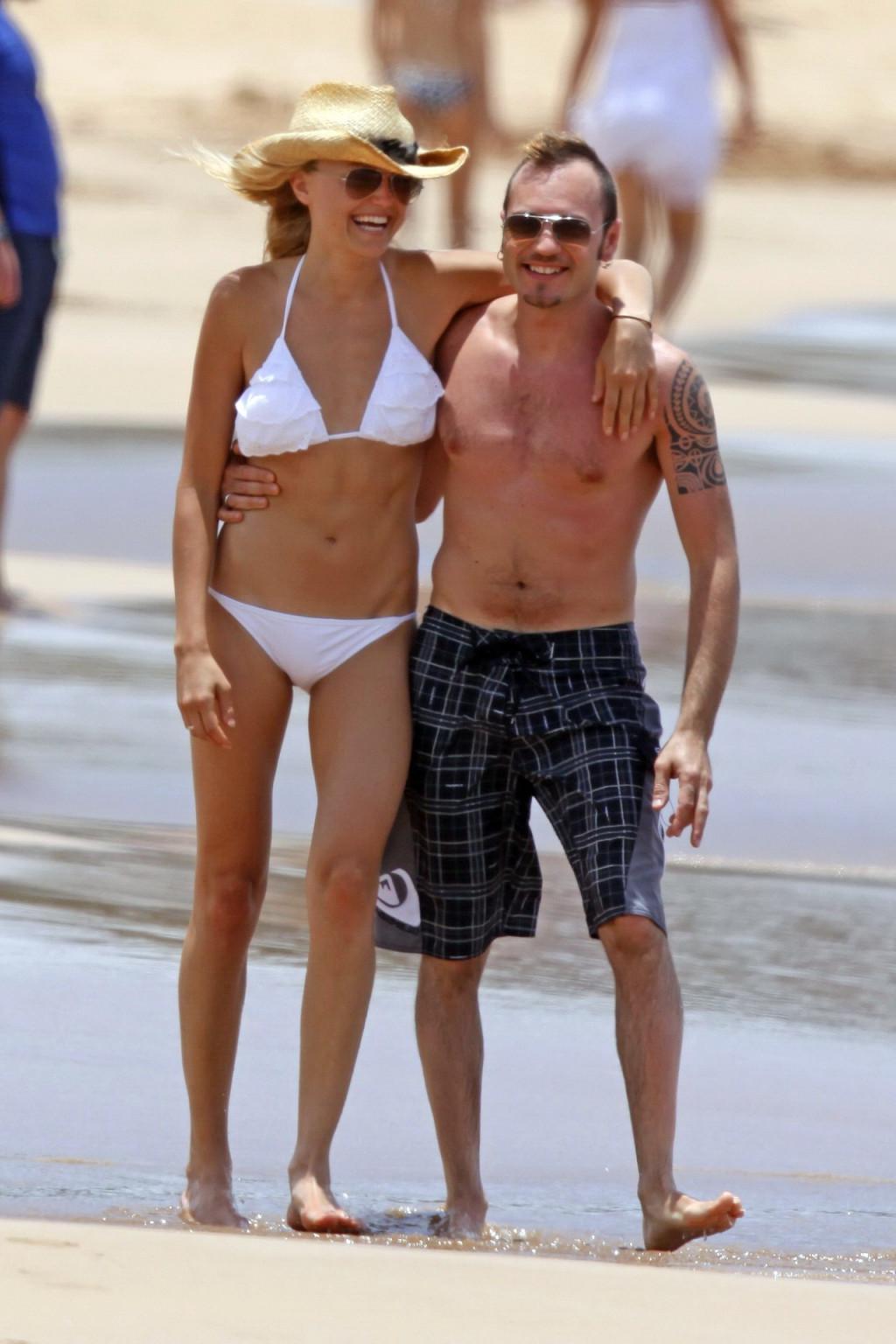16P Malin Akerman wearing sexy white bikini on Hawaiian beach