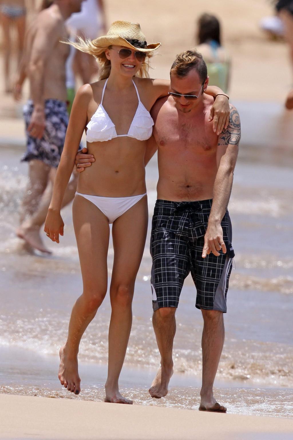 16P Malin Akerman wearing sexy white bikini on Hawaiian beach