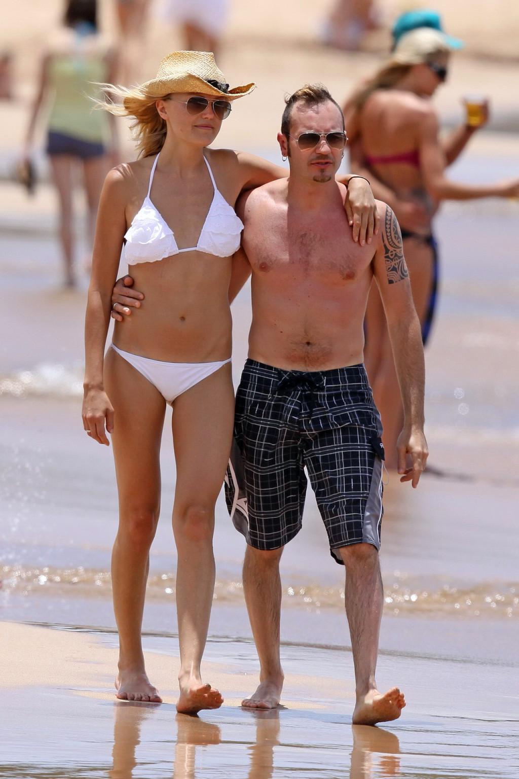 16P Malin Akerman wearing sexy white bikini on Hawaiian beach