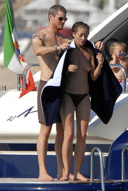 10P Rebecca Gayheart exposing her nice and huge tits on boat paparazzi pictures