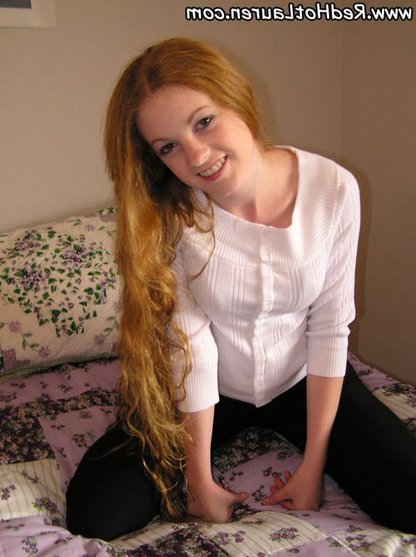 10P Long red hair teen removing velvet blue bra
